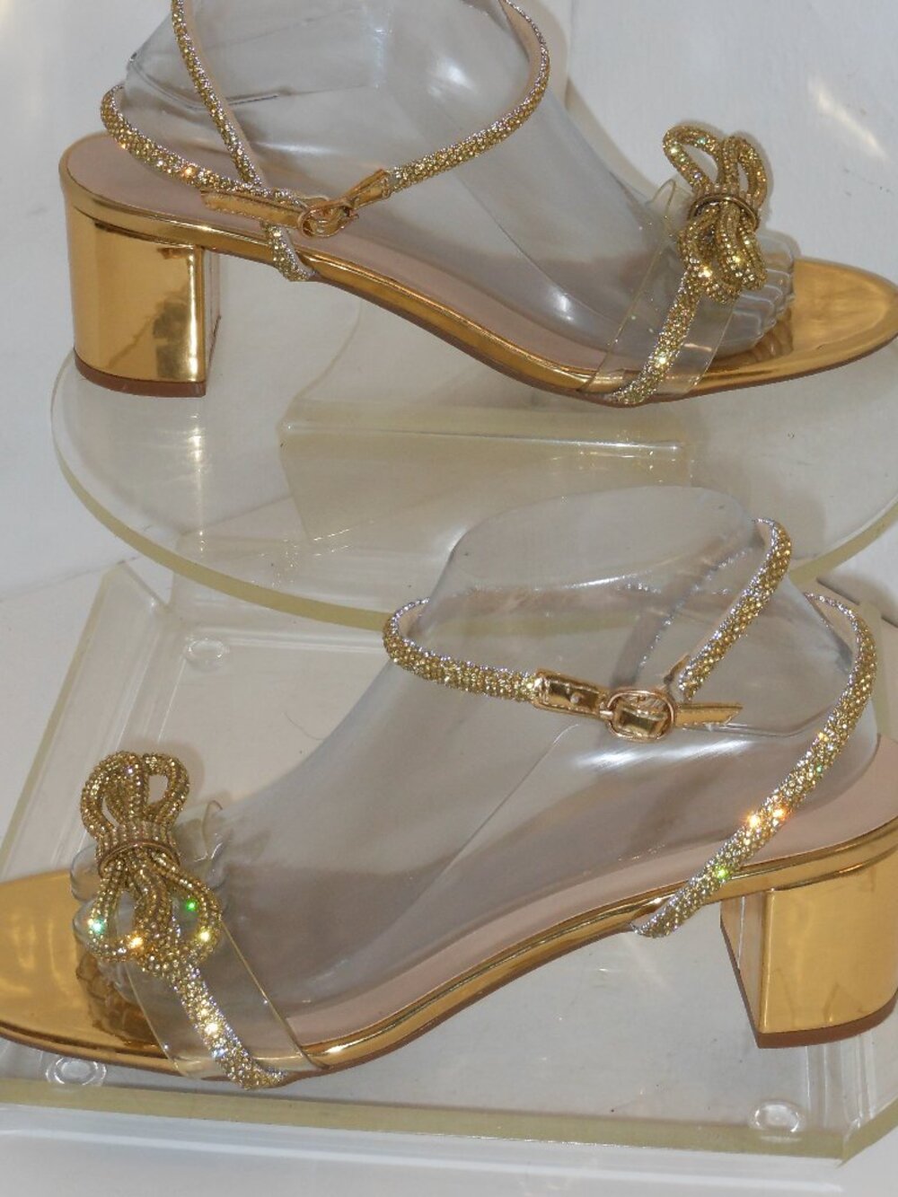 DREAM PAIRS GLITTER GOLD BOW TIE OPEN TOE SHOES SIZE 10 MEDIUM